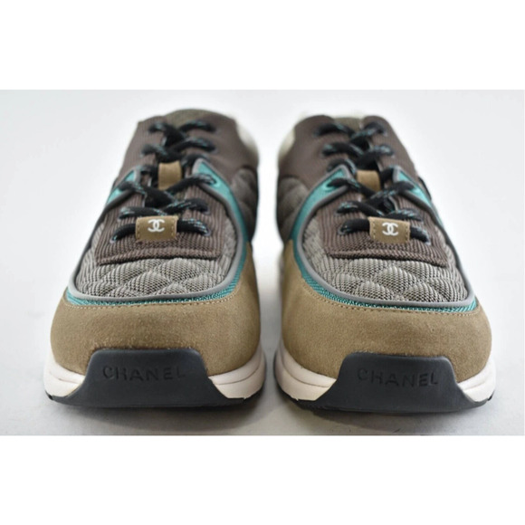 Chanel 21B Mens Brown Black Green White CC Logo Low Top Trainer Sneaker 46 13 - Picture 6 of 11